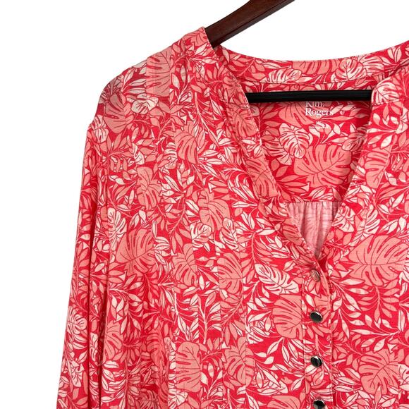 NEW NWT Kim Rogers Plus Size 1X Pink Stretchy Tropical Blouse Shirt Top Beach - Picture 4 of 10